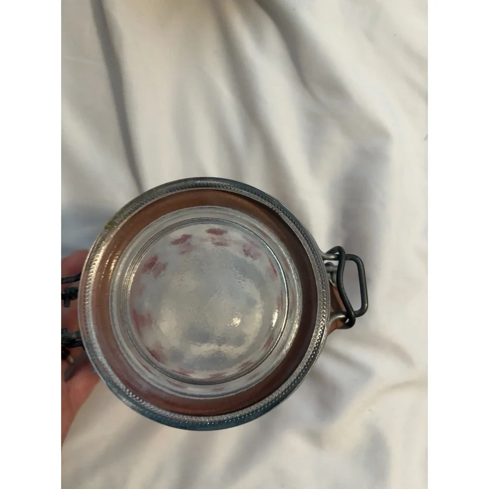 Glass Sweets Jar Vintage Heart‎ Pattern Red Bale Wire Lid 5.5in